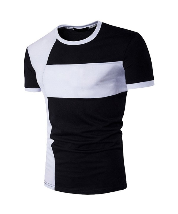 Men's Cotton Contrast Color Long Sleeve V-Neck Button T-Shirts Tops - A ...
