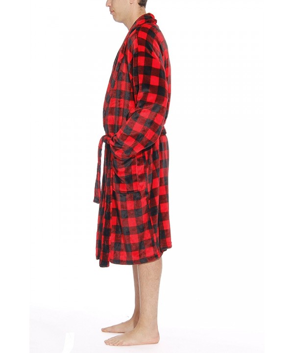 Printed Plaid Velour Flannel Robe Robes for Men - Red / Black - CZ17AA5ROH6