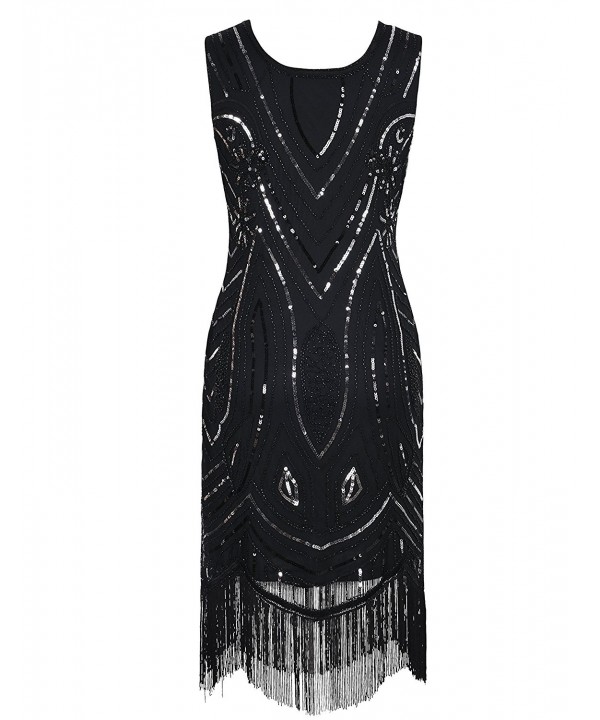 Women's 1920S Sequined Beaded Embellishment Fringe Gatsby Flapper Dress ...