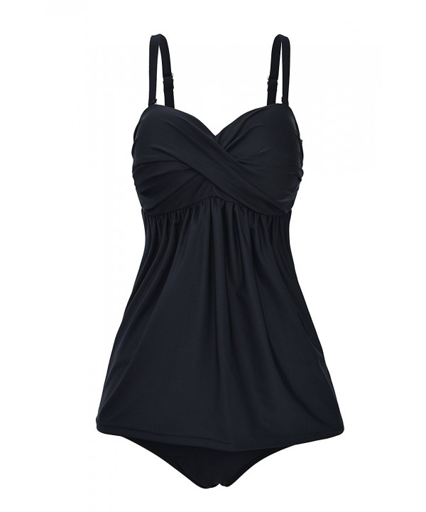 Swimwear Tankini Swimdress - Black Skirt - CR17YSRZNR9