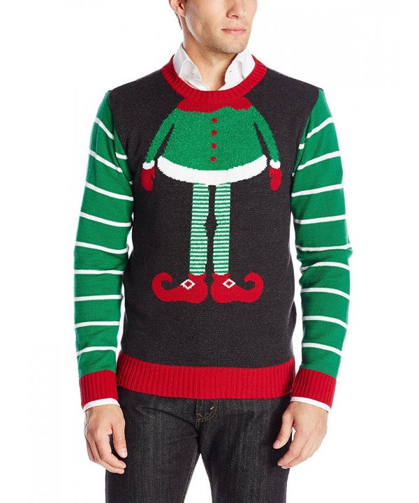 Ugly Christmas Sweater Men's Elf Head Chenille Sweater - Black Heather ...