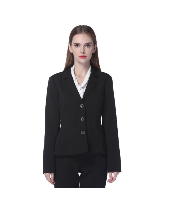 Women's Classic Three Button Suit Blazer with Pocket - Black - CL12NH9VJPR