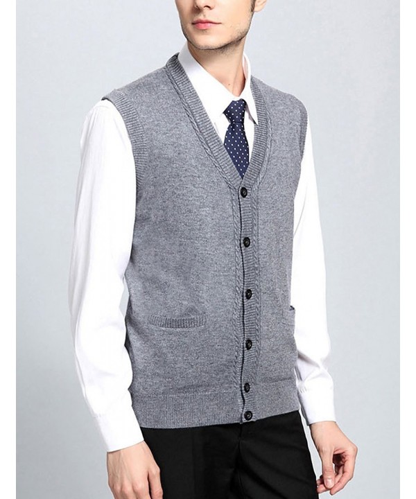 Men's V Neck Wool Cashmere Sleeveless Button Down Sweater Vest