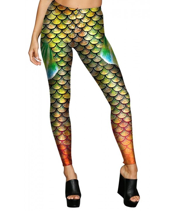 Digital Print Mermaid Fish Scale Stretch Leggings Pant for Women S