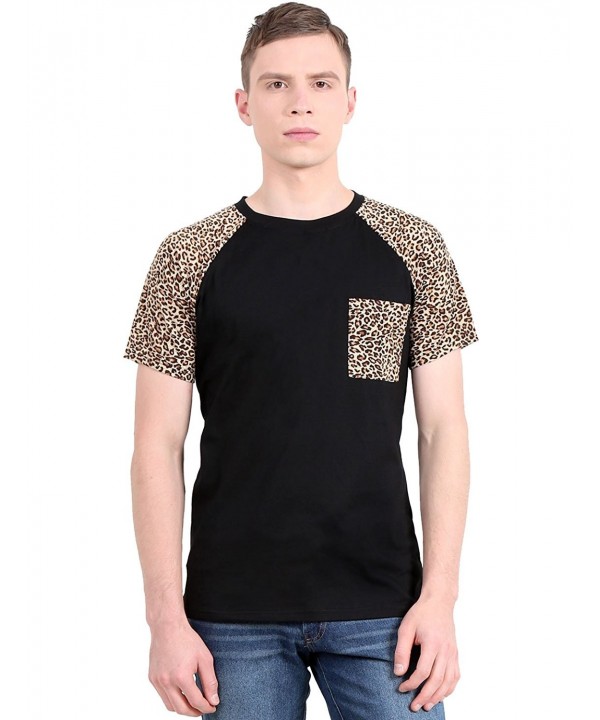 Men Round Neck Color Block Leopard Prints Raglan Sleeves T-Shirt ...