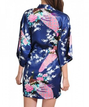 Women Peacock Printed Kimono Robe Bathrobe Silk Sleepwear Nightgown ...