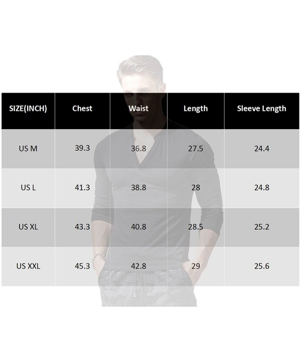 Mens Long Sleeve T Shirts Slim Fit Deep V Neck Athletic Casual - Dark ...