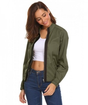 Women's Lightweight Patchwork Stand Collar Zip Up Jacket - Army Green ...