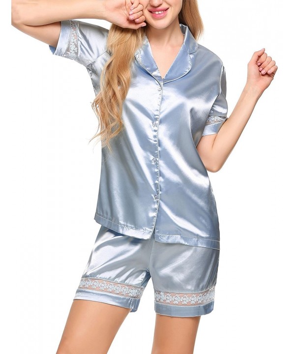 Womens Sexy Pajamas Set Lace Cami Shorts Two Piece Sleepwear Satin