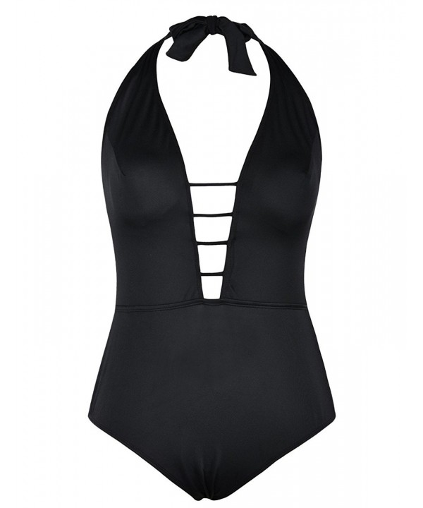 Women's Plus Size High Fashion One Piece Solid Black Swimsuit - CS180Z9GWXH