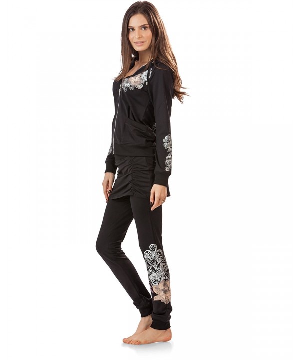 Women's Metallic Print Jacket and Skirted Pants Jog Set - Black ...