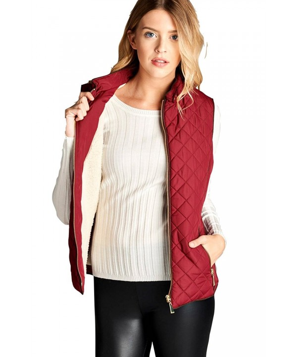 Womens Lightweight Quilted Zip Up Puffer Vest With Pockets - Burgundy ...