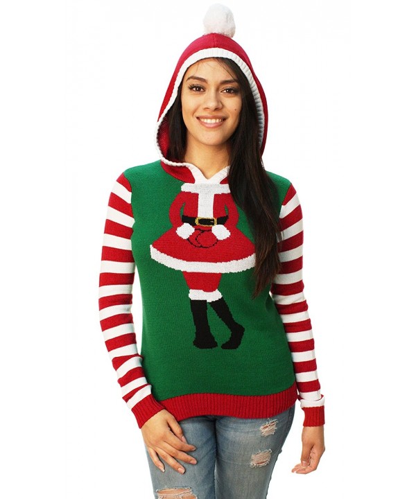 Ugly Christmas Sweater Women's Cute Santa Girl Hooded Sweater - C912MYH9Y2P