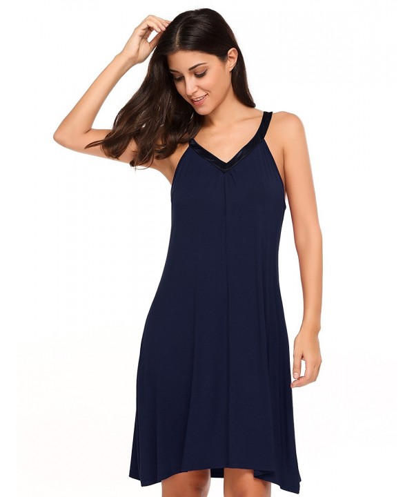 Womens Sleeveless Nightgown Sleepwear Summer Slip Night Dress - Navy ...