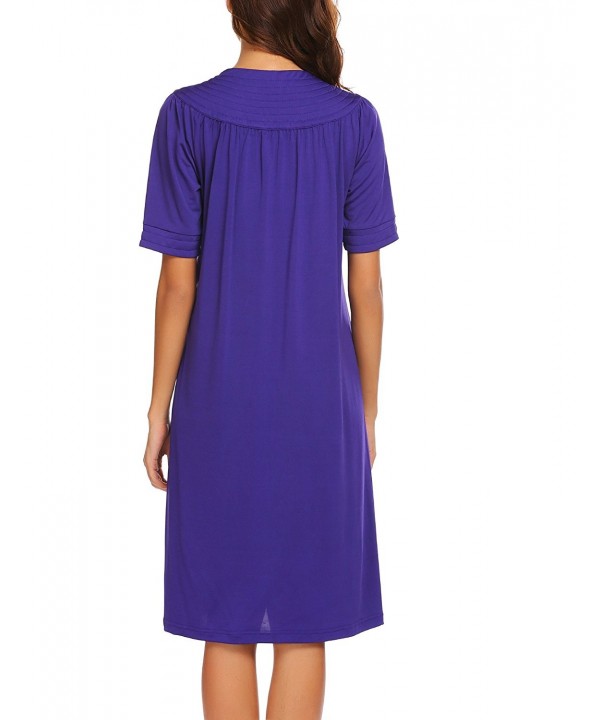 Elegant Cotton Nightgown Button Front Robe Sleepwear For Women - Purple ...