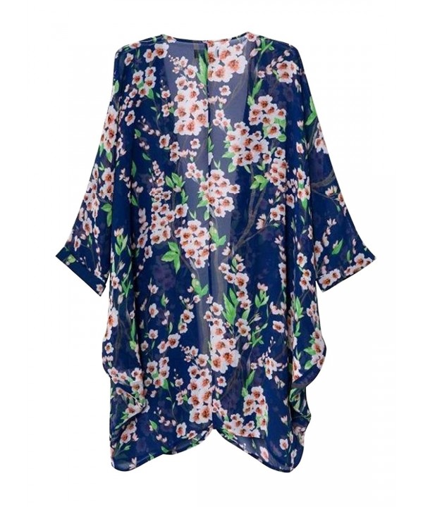 Women's Floral Print Sheer Chiffon Loose Kimono Cardigan - Blue ...