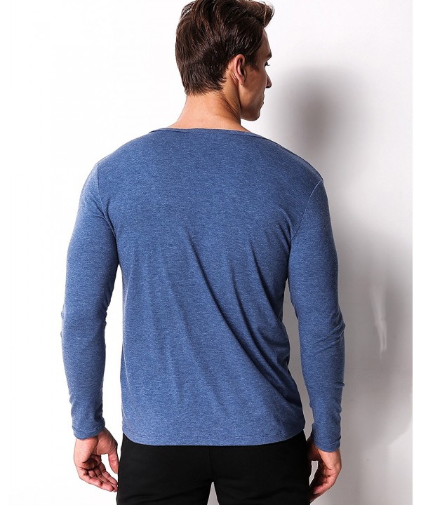 Men's Long Sleeve T Shirt Cotton Tee Shirts V Neck Slim Fit Tops - Blue ...