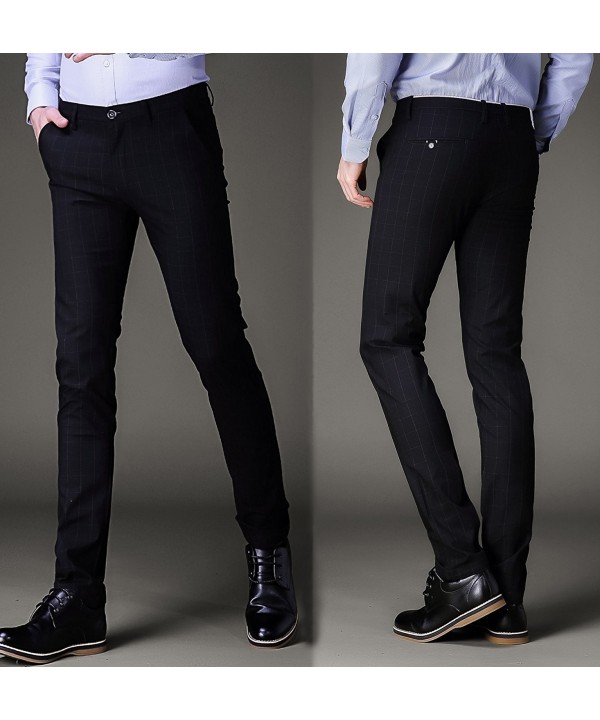 Mens Plaid Dress Pants- Wrinkle-Free Stretch Slim Fit Elastic Suit ...