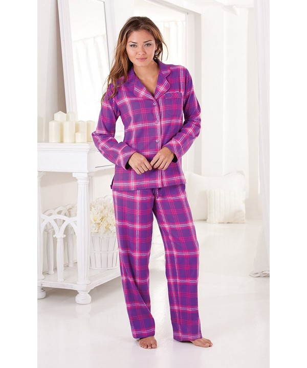 Women's Bright Plaid Boyfriend Pajamas W/Button-Up Top - Raspberry ...