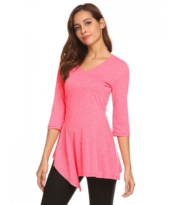 Womens Loose Fit 3/4 Sleeve Asymmetrical Hem Tunic Tops T Shirt ...