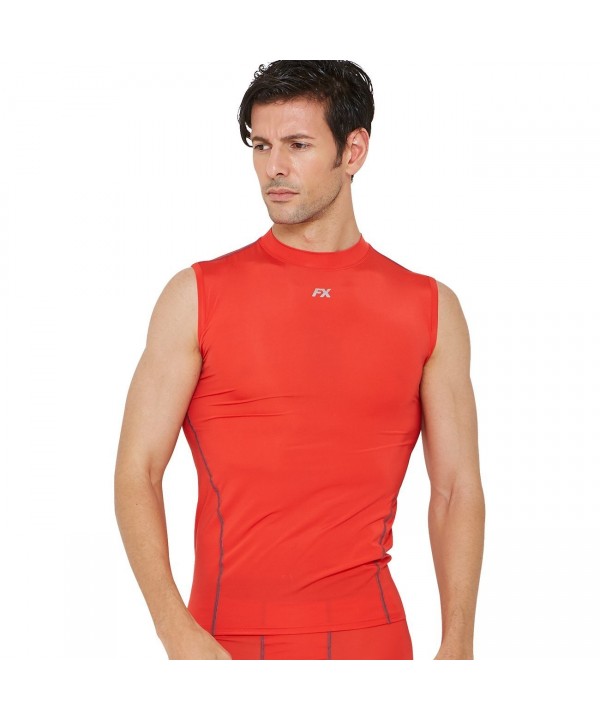 Mens Sports Light Compression Base Layer Top Sleeveless - Red - C812H2JLHA9