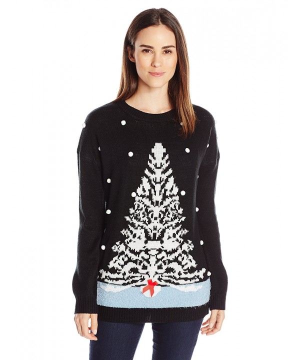 Women's White Tree Ugly Christmas Sweater with 3D Snow - White X-mas ...