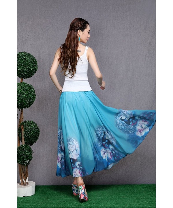 Women's Peacock Pattered Chiffon Floral Maxi Skirt Bohemian Dress ...