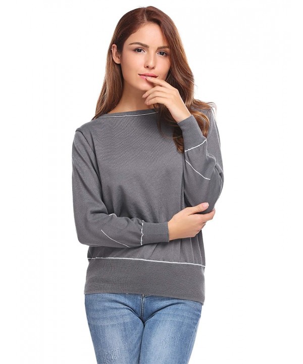 Women Knit Long Sleeve Sweater Casual Loose Lightweight Boat Neck ...