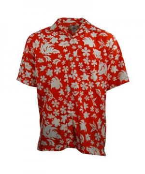 Mens Short Sleeve Button-Up Lightweight Hawaiian Floral Shirt - Orange ...