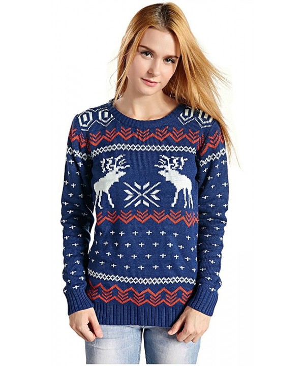 Women's Patterns of Reindeer Snowman Tree Snowflakes Christmas Sweater ...