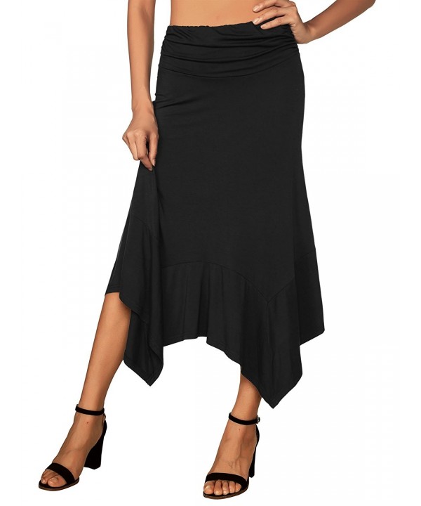 Women's Flowy Handkerchief Hemline Midi Skirt - Black - CB182WKEXQS