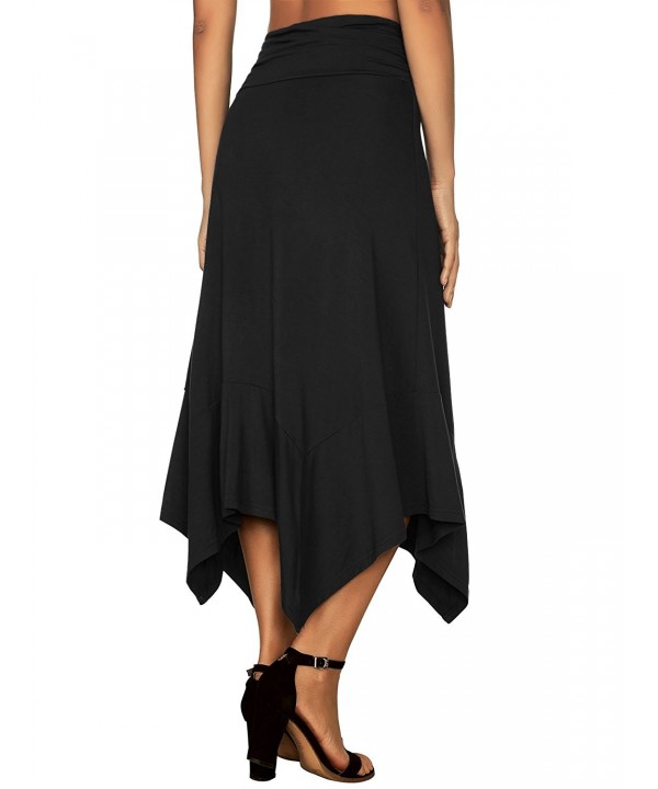 Women's Flowy Handkerchief Hemline Midi Skirt - Black - CB182WKEXQS