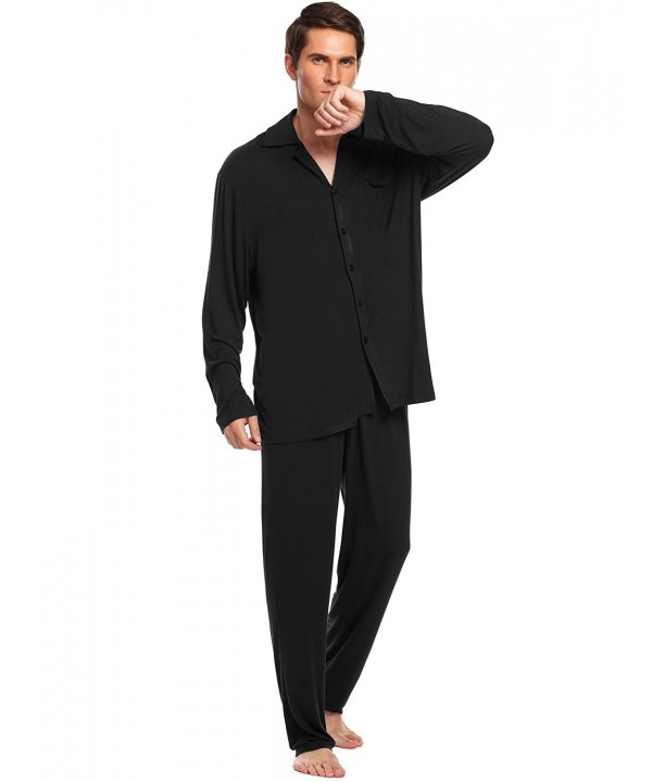 Men's Pajamas Soft Knit Sleep Sets Long Woven PJ Set M-3XL - Black ...