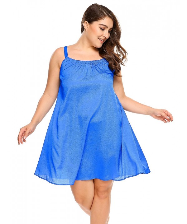 Plus Size Spaghetti Strap Sleep Dress Beach Cover up - Blue - CU182G5TUMD