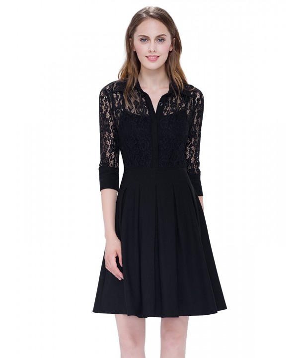 Alisa Pan Women's Long Lace Sleeve Fit and Flare Wear To Work Dress ...