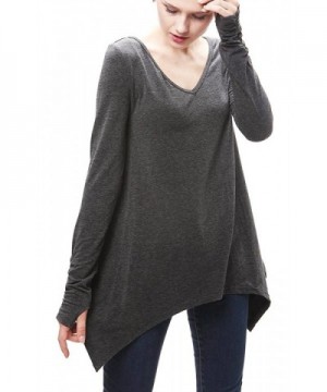 Women's Long Sleeve Soft Tunic Top With Thumb Hole Irregular Hem Swing ...