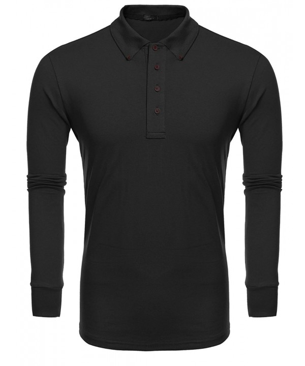 Men's Casual Solid Long Sleeve Shirts Golf Polo Shirt - Black - CW184G4U533