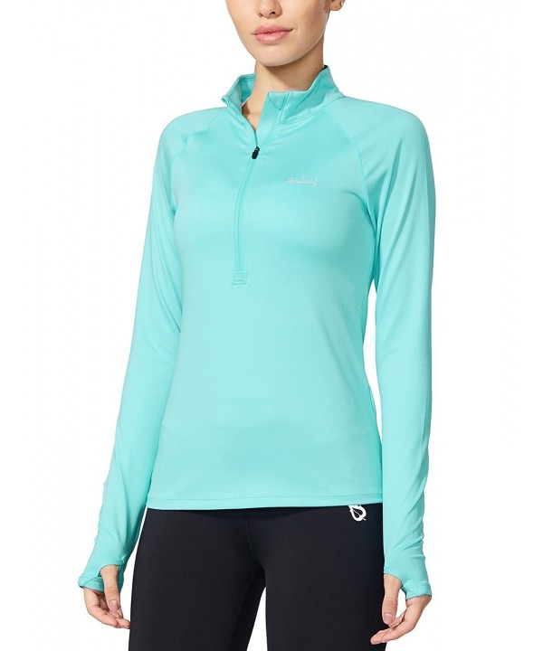 Women's Half Zip Pullover Quick Dry Running Top With Thumbholes - Aqua ...