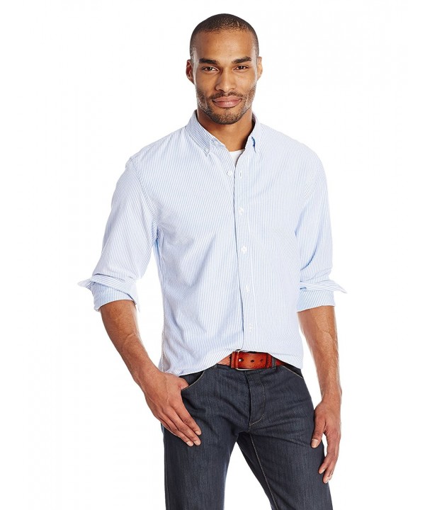 Men's Standard-Fit Long-Sleeve Striped Oxford Shirt - Blue/White ...