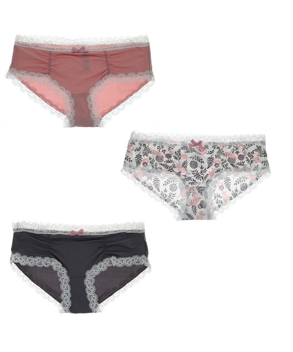 Intimates Womens Ruched Hipster Panties (3 PR) Pink- Grey & Ferns Print ...