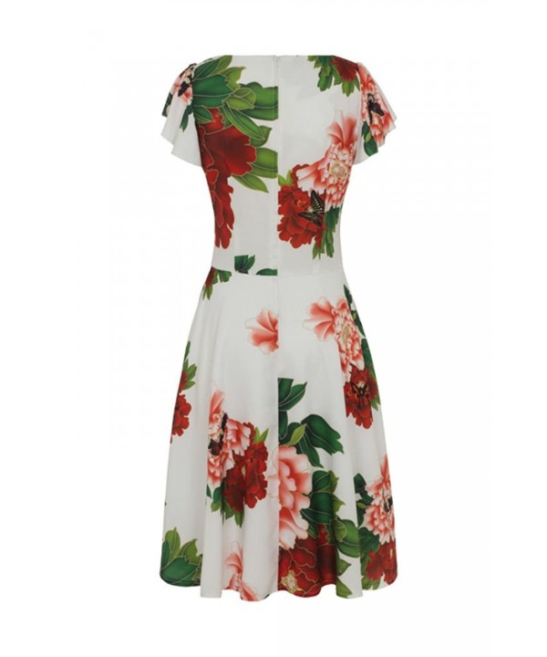 Voodoo Vixen 50's Rockabilly Greta Floral Butterfly Flair White Dress ...