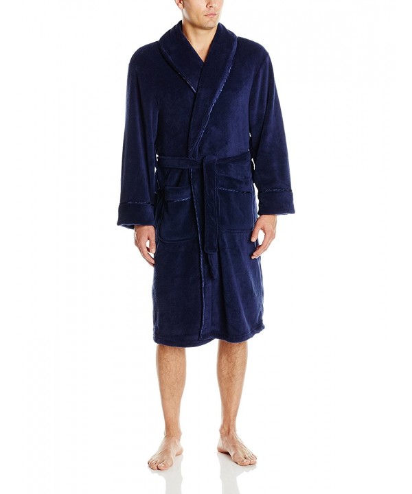 Men's Hooded Fleece Robe- Navy MARL - Blue / Navy - C512JWQAFU3