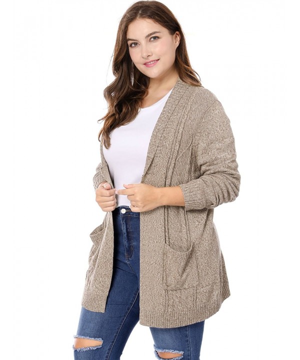 Women's Plus Size Open Front Sweater Cardigan - Brown - CV186E59RUY