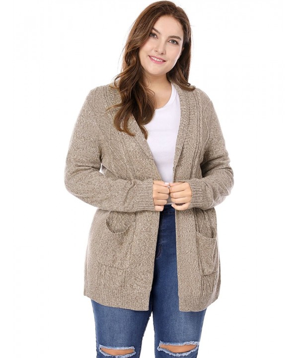 Women's Plus Size Open Front Sweater Cardigan - Brown - CV186E59RUY