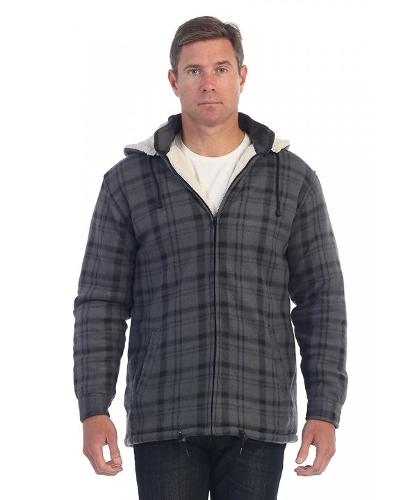 Mens Sherpa Lined Flannel Jacket with Removable Hood - Charcoal / Black ...