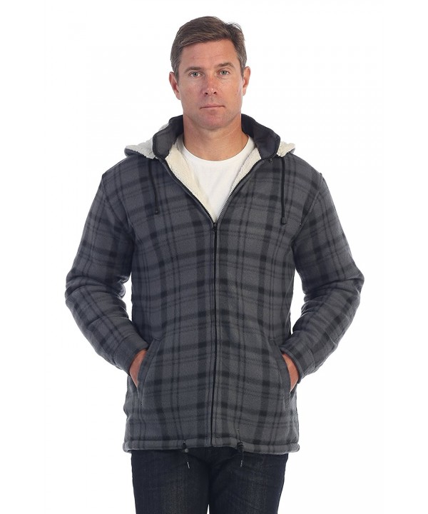 Mens Sherpa Lined Flannel Jacket with Removable Hood - Charcoal / Black ...