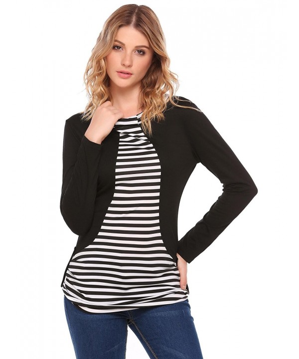 Women's Casual Long Sleeve Cowl Neck Stripes Slim Fit Sweatshirt Blouse ...