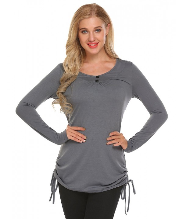 Women's Solid Color Adjustable Drawstring Sides Shirring Long Sleeve ...