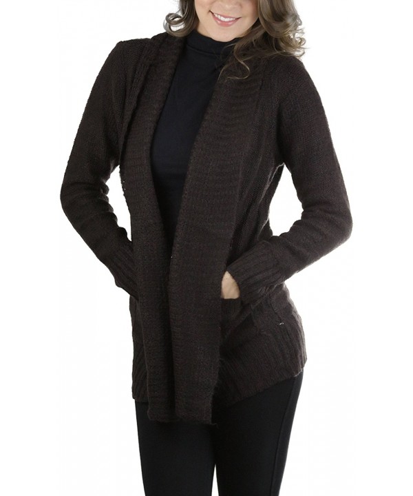 Women's Long Sleeve Fold Over Collar Cardigan - Chocolate & Brown ...