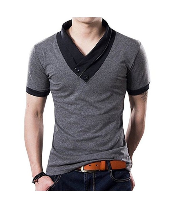 Men's Casual Slim Fit Long Sleeve Color Block Printing Henley T-Shirts ...